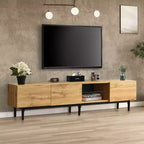 Mobile TV moderno Clihome con 4 ante e ripiani aperti, consolle coordinata per TV fino a 80'' con luci LED