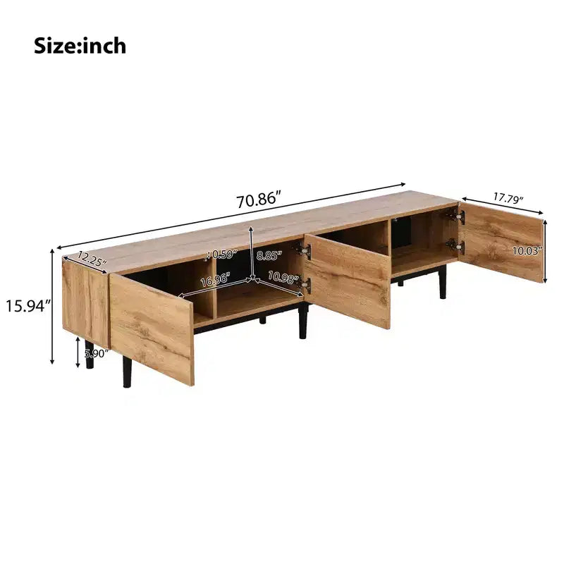 Mobile TV moderno Clihome con 4 ante e ripiani aperti, consolle coordinata per TV fino a 80'' con luci LED