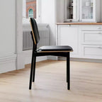 Sedia da pranzo per fattoria, seduta e schienale in pelle imbottita, elegante sedia laterale per cucina, sala da pranzo, soggiorno, nera