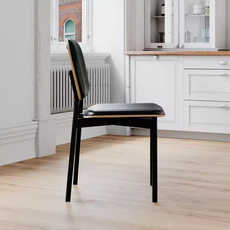 Sedia da pranzo per fattoria, seduta e schienale in pelle imbottita, elegante sedia laterale per cucina, sala da pranzo, soggiorno, nera
