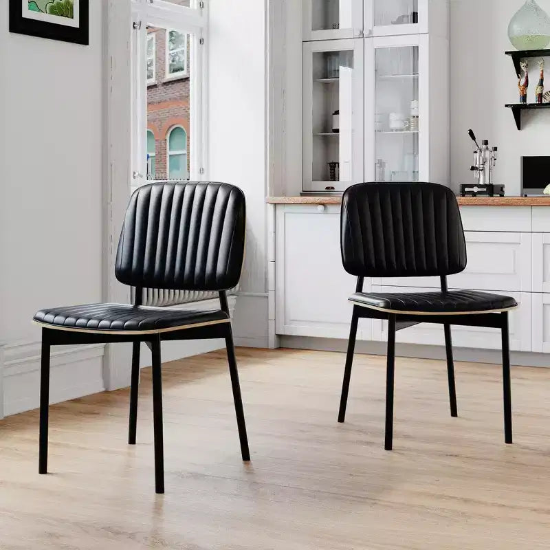 Sedia da pranzo per fattoria, seduta e schienale in pelle imbottita, elegante sedia laterale per cucina, sala da pranzo, soggiorno, nera