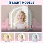 Tocador para Bambini con Specchio Illuminato e Sgabello, Set da Tocador per Bambine con Specchio Regolabile, Cassetto e Ripiani, Set da Trucco in Legno per Bambine dai 3 ai 9 Anni
