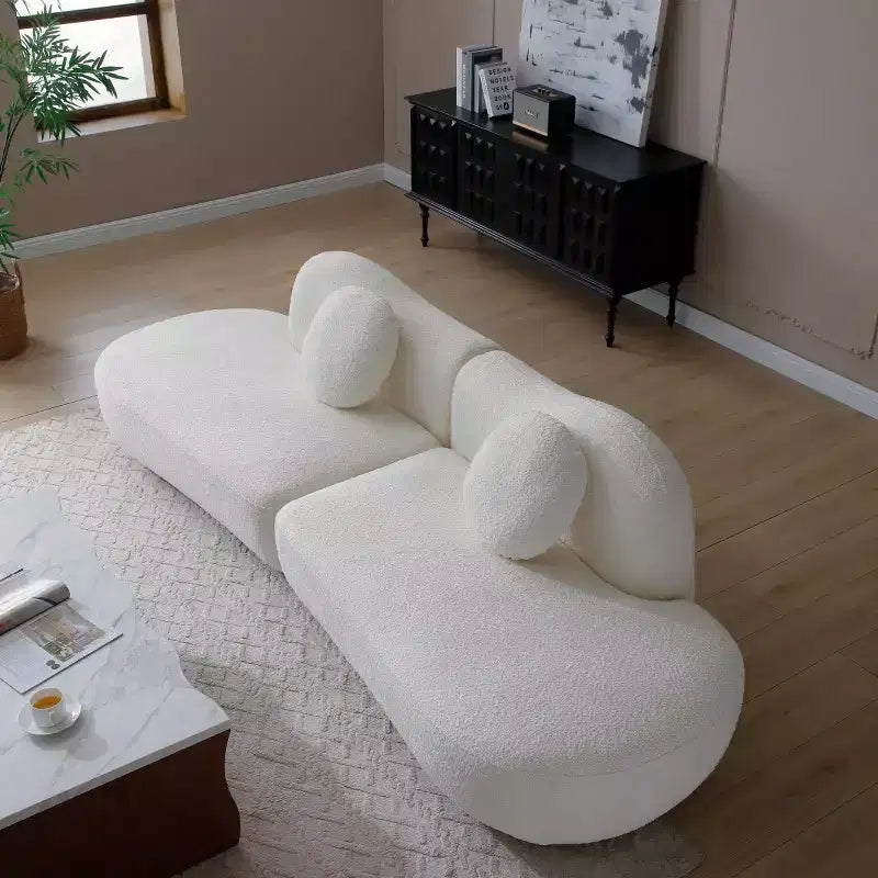 Divano Componibile Moderno Curvo con Rivestimento in Bouclé, Divano Componibile a Nuvola a 3 Posti con 2 Cuscini per Soggiorno e Camera da Letto