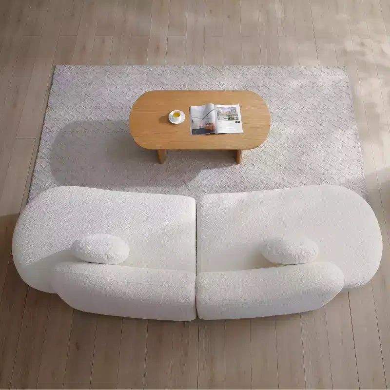 Divano Componibile Moderno Curvo con Rivestimento in Bouclé, Divano Componibile a Nuvola a 3 Posti con 2 Cuscini per Soggiorno e Camera da Letto