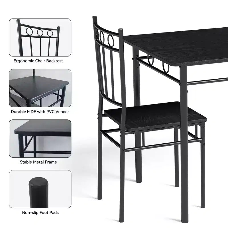 Set da pranzo Dyonery da 5 pezzi per 4 persone – Tavolo e sedie da cucina con robusta struttura in metallo, design moderno salvaspazio