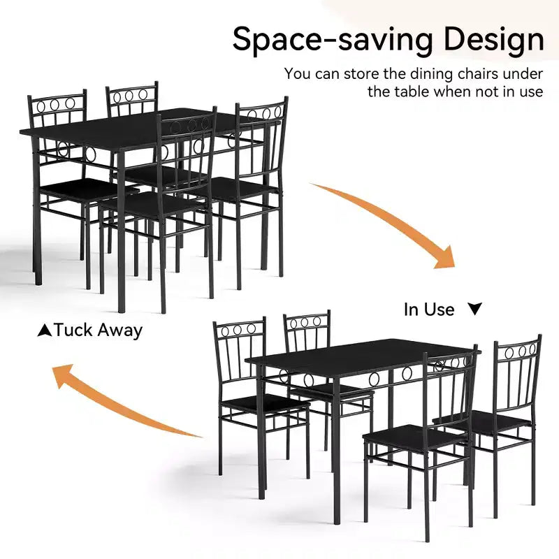 Set da pranzo Dyonery da 5 pezzi per 4 persone – Tavolo e sedie da cucina con robusta struttura in metallo, design moderno salvaspazio