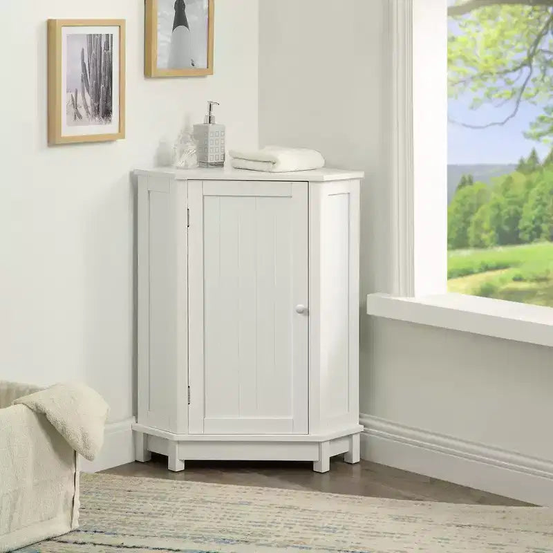 Mobile angolare da bagno a terra Clara moderno in legno a triangolo con ripiano regolabile
