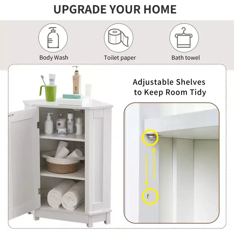 Mobile angolare da bagno a terra Clara moderno in legno a triangolo con ripiano regolabile