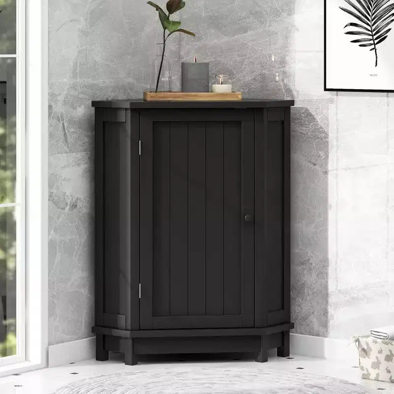 Mobile angolare da bagno a terra Clara moderno in legno a triangolo con ripiano regolabile