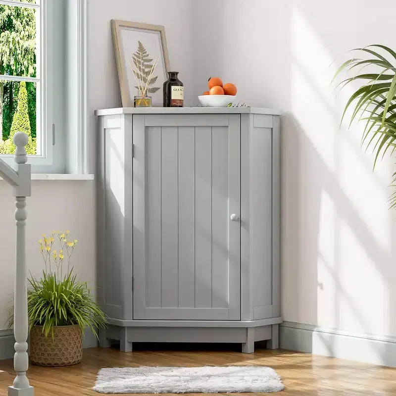 Mobile angolare da bagno a terra Clara moderno in legno a triangolo con ripiano regolabile