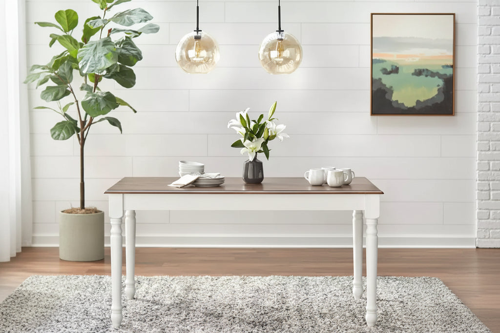Buylateral Skipton Tavolo da Pranzo Rettangolare Stile Fattoria Moderno Bianco/Noce