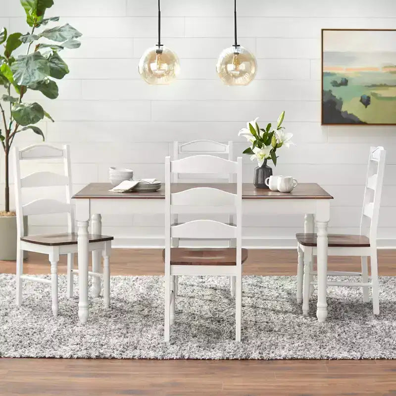 Buylateral Skipton Tavolo da Pranzo Rettangolare Stile Fattoria Moderno Bianco/Noce