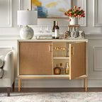 Lati Rattan Door Buffet Bianco Antico/Naturale: Credenza Stile Glam, Ripiani Regolabili