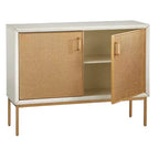 Lati Rattan Door Buffet Bianco Antico/Naturale: Credenza Stile Glam, Ripiani Regolabili