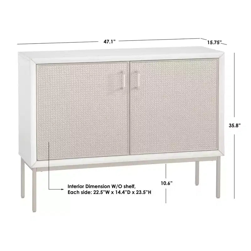 Lati Rattan Door Buffet Bianco Antico/Naturale: Credenza Stile Glam, Ripiani Regolabili