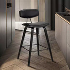 28.5 Fox Mid-Century Bar Height Barstool Faux Leather with Brushed Wood - Armen Living