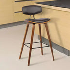 Sgabello da bar Fox Mid-Century in ecopelle con legno spazzolato, altezza bar, 28,5 pollici