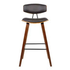 Sgabello da bar Fox Mid-Century in ecopelle con legno spazzolato, altezza bar, 28,5 pollici