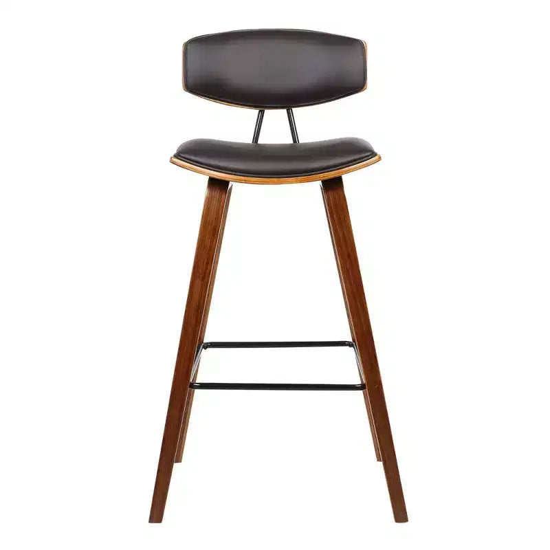 Sgabello da bar Fox Mid-Century in ecopelle con legno spazzolato, altezza bar, 28,5 pollici