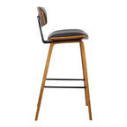 Sgabello da bar Fox Mid-Century in ecopelle con legno spazzolato, altezza bar, 28,5 pollici