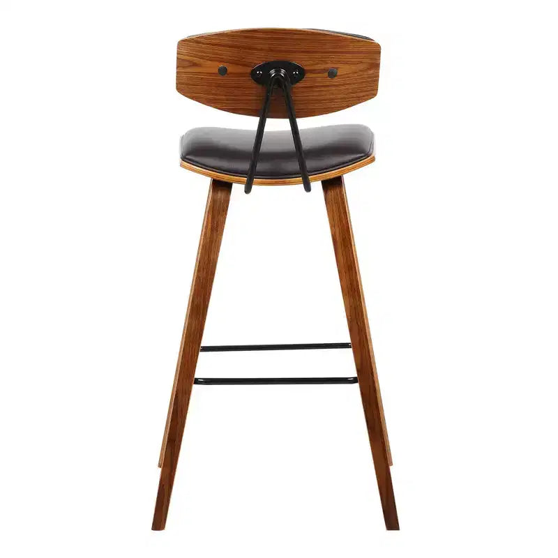 Sgabello da bar Fox Mid-Century in ecopelle con legno spazzolato, altezza bar, 28,5 pollici