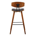 Sgabello da bar Fox Mid-Century in ecopelle con legno spazzolato, altezza bar, 28,5 pollici
