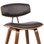 Sgabello da bar Fox Mid-Century in ecopelle con legno spazzolato, altezza bar, 28,5 pollici