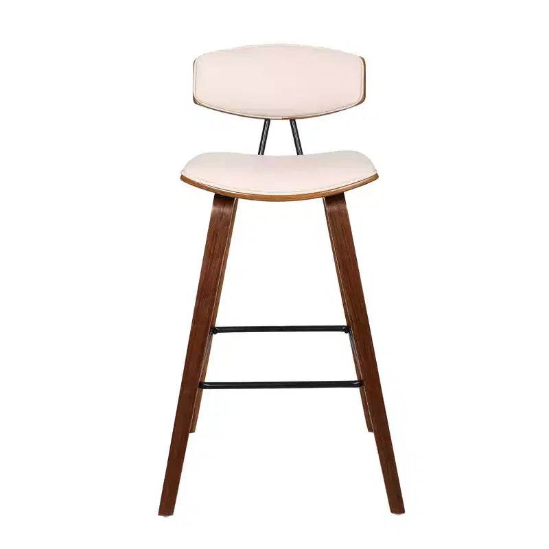 Sgabello da bar Fox Mid-Century in ecopelle con legno spazzolato, altezza bar, 28,5 pollici