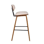 Sgabello da bar Fox Mid-Century in ecopelle con legno spazzolato, altezza bar, 28,5 pollici