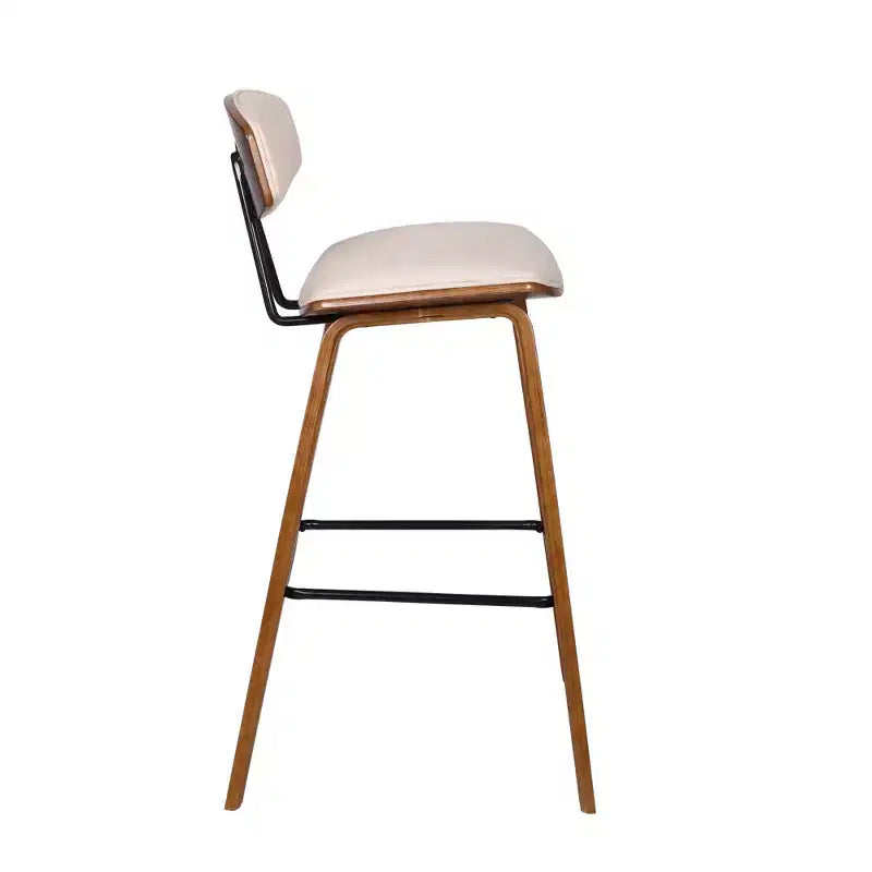 Sgabello da bar Fox Mid-Century in ecopelle con legno spazzolato, altezza bar, 28,5 pollici