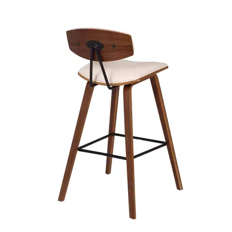 Sgabello da bar Fox Mid-Century in ecopelle con legno spazzolato, altezza bar, 28,5 pollici