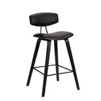 Sgabello da bar Fox Mid-Century in ecopelle con legno spazzolato, altezza bar, 28,5 pollici