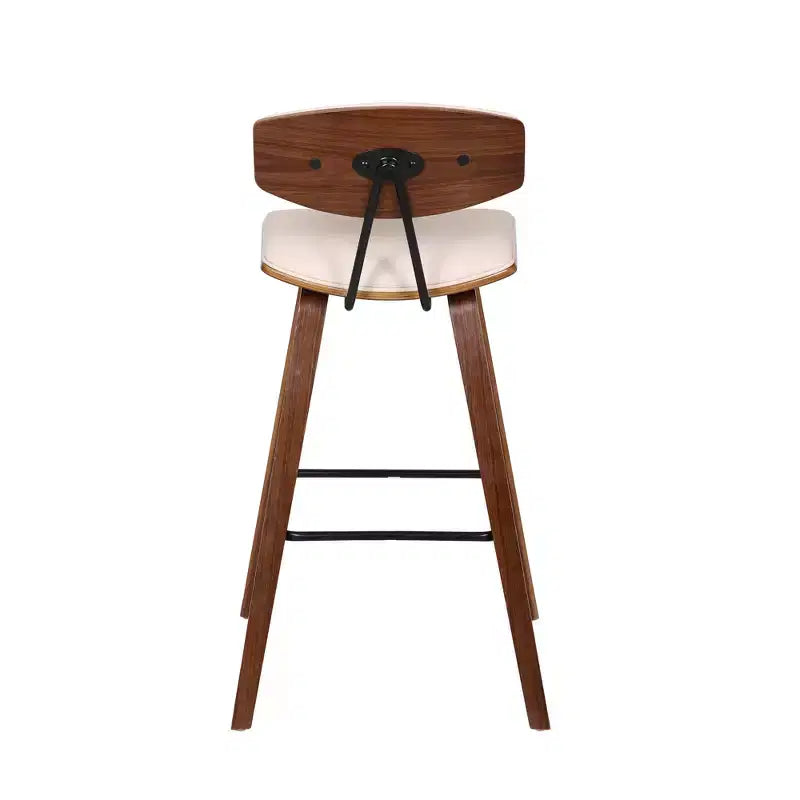 Sgabello da bar Fox Mid-Century in ecopelle con legno spazzolato, altezza bar, 28,5 pollici