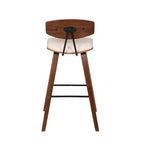 Sgabello da bar Fox Mid-Century in ecopelle con legno spazzolato, altezza bar, 28,5 pollici