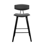 Sgabello da bar Fox Mid-Century in ecopelle con legno spazzolato, altezza bar, 28,5 pollici