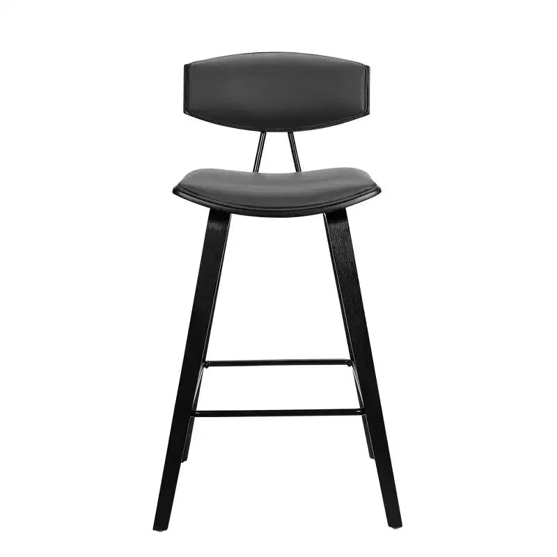 Sgabello da bar Fox Mid-Century in ecopelle con legno spazzolato, altezza bar, 28,5 pollici