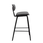 Sgabello da bar Fox Mid-Century in ecopelle con legno spazzolato, altezza bar, 28,5 pollici