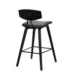 Sgabello da bar Fox Mid-Century in ecopelle con legno spazzolato, altezza bar, 28,5 pollici
