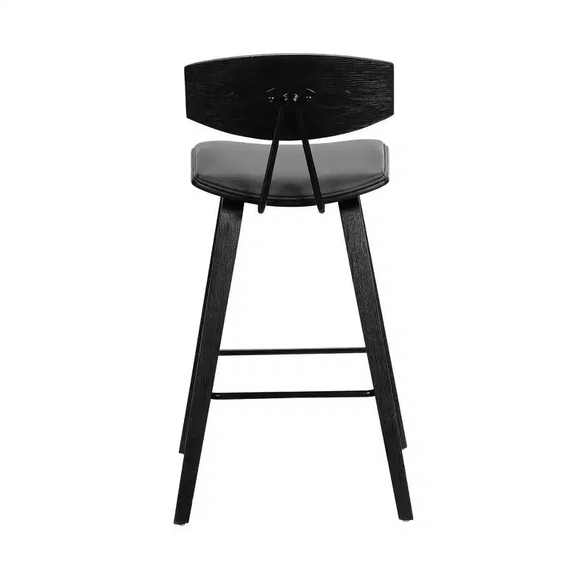 Sgabello da bar Fox Mid-Century in ecopelle con legno spazzolato, altezza bar, 28,5 pollici