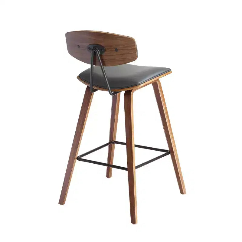 Sgabello da bar Fox Mid-Century in ecopelle con legno spazzolato, altezza bar, 28,5 pollici