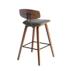 Sgabello da bar Fox Mid-Century in ecopelle con legno spazzolato, altezza bar, 28,5 pollici