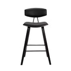 Sgabello da bar Fox Mid-Century in ecopelle con legno spazzolato, altezza bar, 28,5 pollici