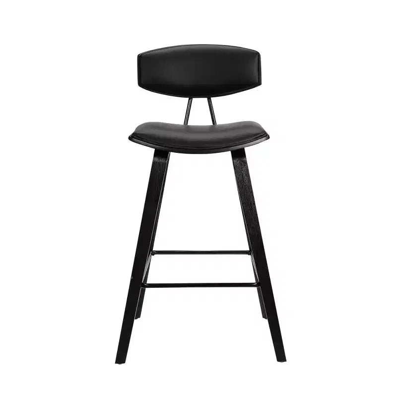 Sgabello da bar Fox Mid-Century in ecopelle con legno spazzolato, altezza bar, 28,5 pollici