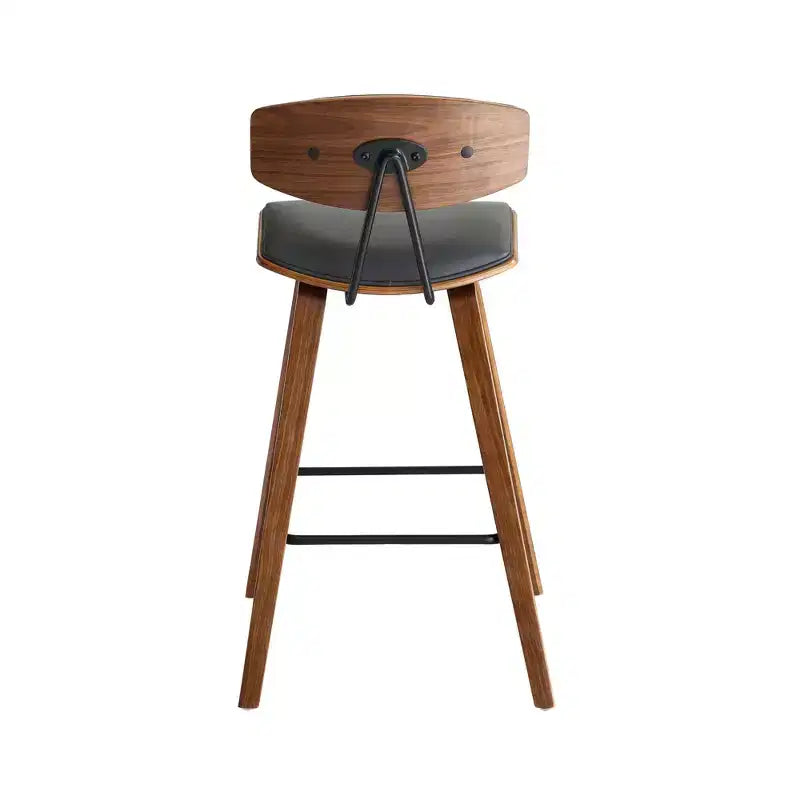 Sgabello da bar Fox Mid-Century in ecopelle con legno spazzolato, altezza bar, 28,5 pollici