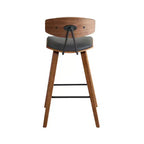 Sgabello da bar Fox Mid-Century in ecopelle con legno spazzolato, altezza bar, 28,5 pollici