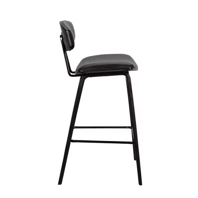 Sgabello da bar Fox Mid-Century in ecopelle con legno spazzolato, altezza bar, 28,5 pollici
