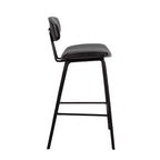 Sgabello da bar Fox Mid-Century in ecopelle con legno spazzolato, altezza bar, 28,5 pollici