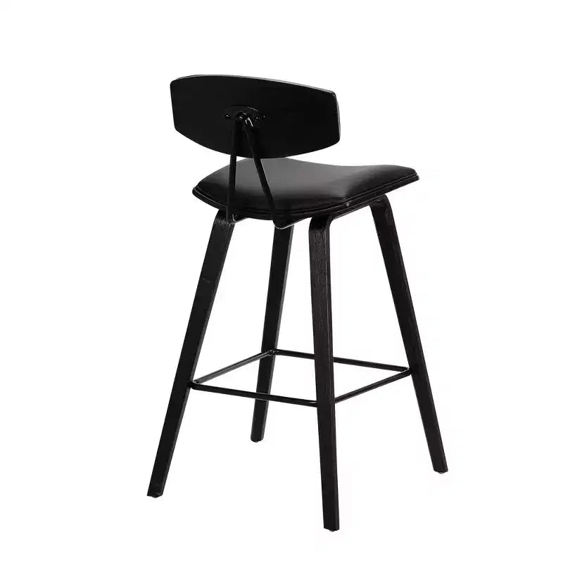 Sgabello da bar Fox Mid-Century in ecopelle con legno spazzolato, altezza bar, 28,5 pollici