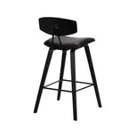 Sgabello da bar Fox Mid-Century in ecopelle con legno spazzolato, altezza bar, 28,5 pollici