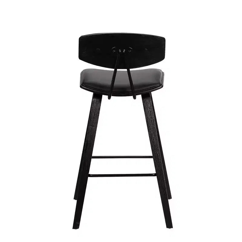 Sgabello da bar Fox Mid-Century in ecopelle con legno spazzolato, altezza bar, 28,5 pollici